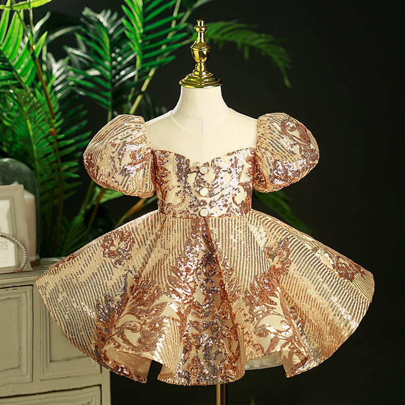 Baby Girl Luxury Birthday Party Dress Sequin Puffy Princess Dress