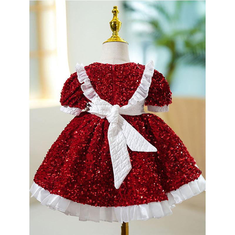 Baby Girl Red Christmas Birthday Party Dress Sequin Puffy Princess Dress