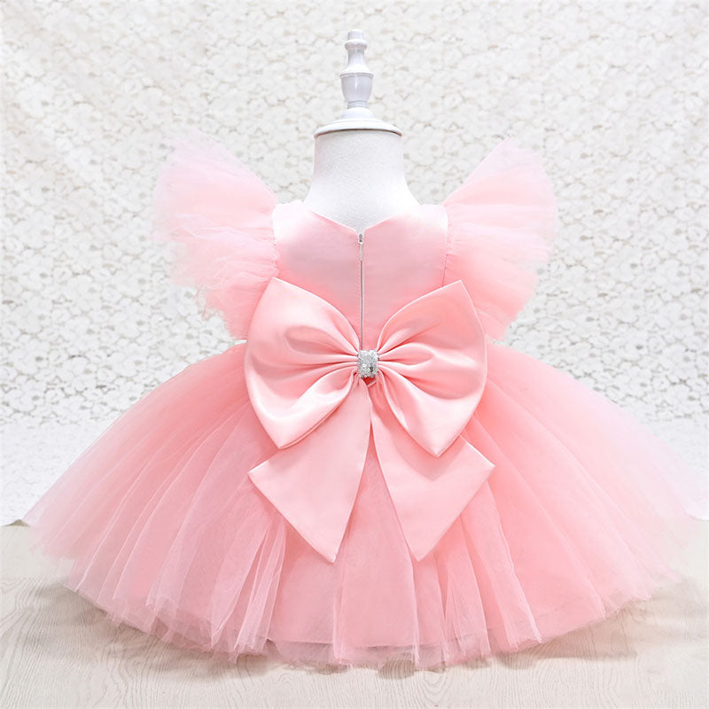 Infant Birthday Dresses Baby Girl Bow Puffy Mesh Princess Dresses First Communion Dress