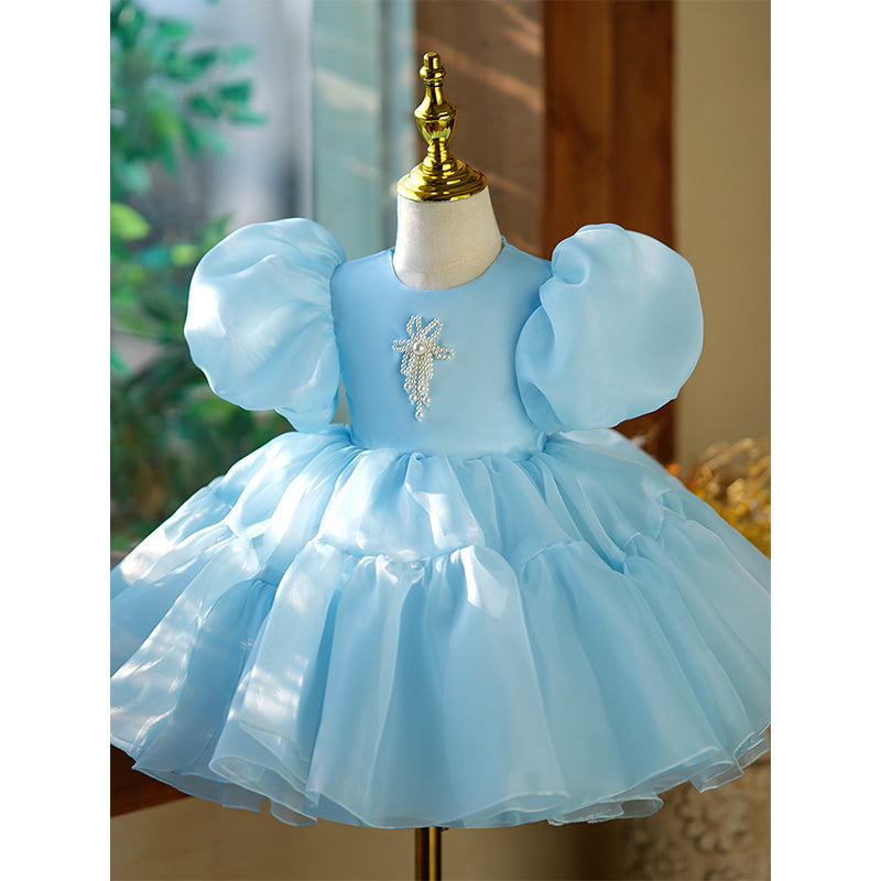 Cute Baby Girls Blue Birthday Puffy Toddler Princess Dress