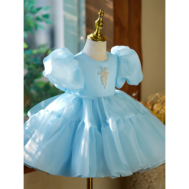 Cute Baby Girls Blue Birthday Puffy Toddler Princess Dress