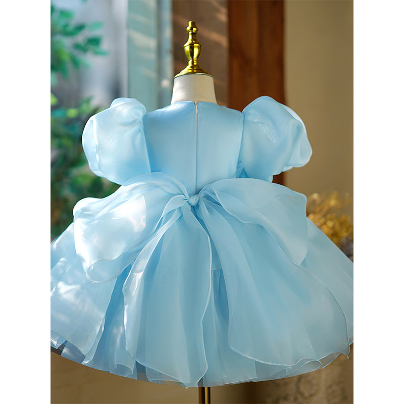 Cute Baby Girls Blue Birthday Puffy Toddler Princess Dress