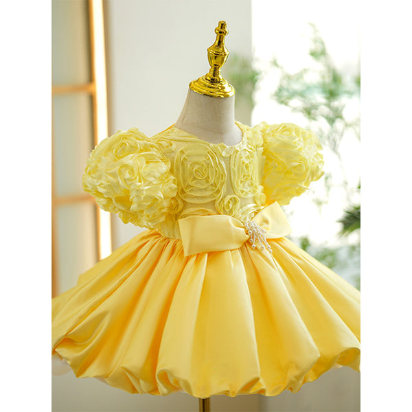 New Girls Yellow Puffy Toddler Princess Dress