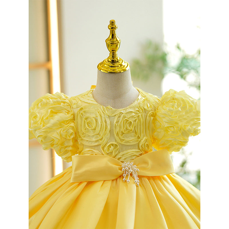 New Girls Yellow Puffy Toddler Princess Dress